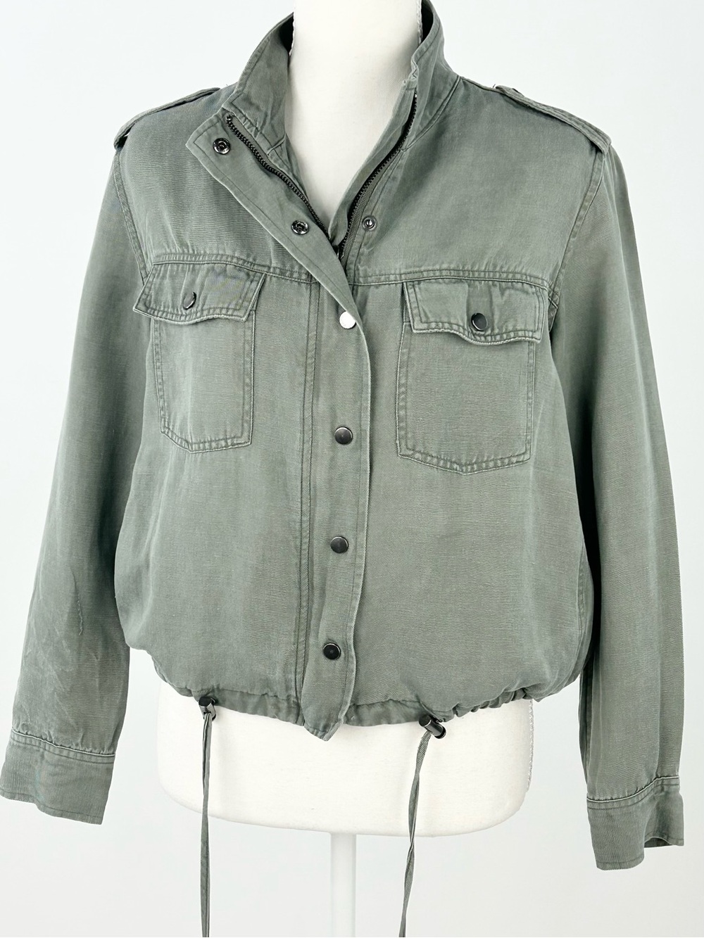 Rails Collins Jacket XS Sage Green Tencel Linen Utility Military Drawstring